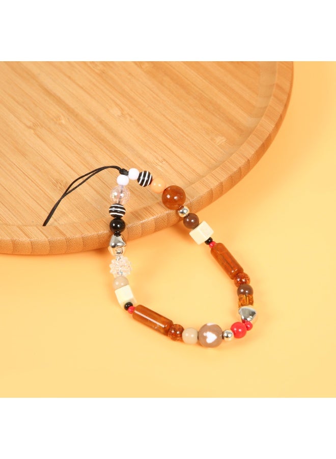 NIBEMINENT Beaded Phone Lanyard, Anti Lost Removable Wrist Strap, Beaded Bow Pearl Bracelet Pendant, Phone Keychain Lanyard - Image 1