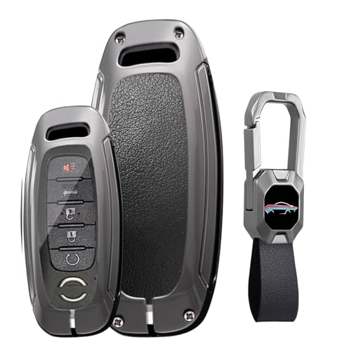KUNIO 3/4/5 Button Leather Metal Car Key Fob Cover Case Fit for Nissan Rogue Pathfinder 2025 Altima Teana Kicks 2023 Sentra 2024 Key Protective Cover Key Holder Accessories Black-Short Keychain - Image 1