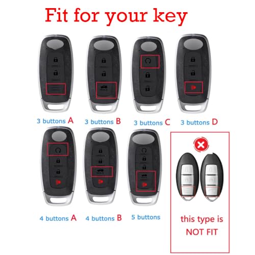 KUNIO 3/4/5 Button Leather Metal Car Key Fob Cover Case Fit for Nissan Rogue Pathfinder 2025 Altima Teana Kicks 2023 Sentra 2024 Key Protective Cover Key Holder Accessories Black-Short Keychain - Image 2