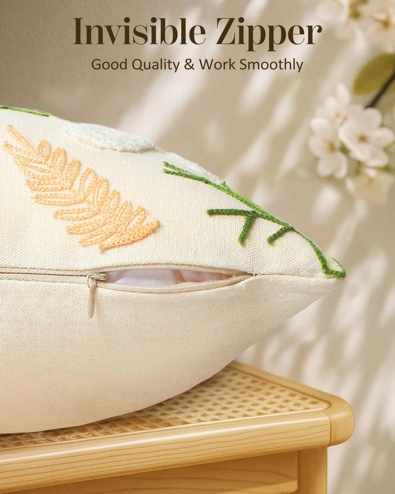 Kokaaee Embroidered Throw Pillow Cover - 20x20 Decorative Pillow Cover with Zipper Aesthetic Cute Design Boho Spring Summer Cozy Throw Pillowcase for Living Room Couch Sofa Bed, Daisy - Image 3