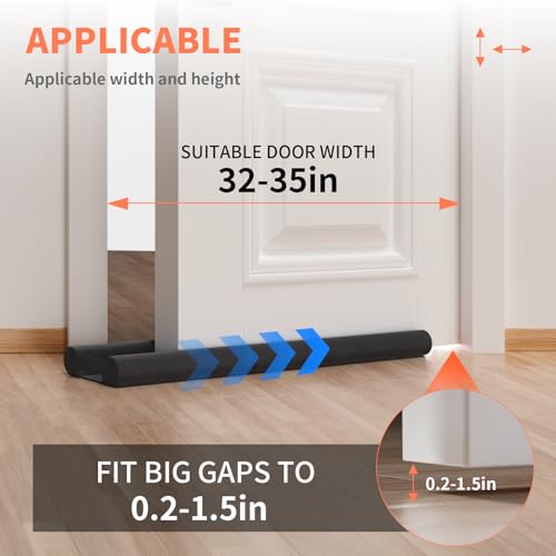 BKSAI Door Draft Stopper for Bottom of Door, Under Door Gap Filler/Seal for Big Gap, No Folding Required, Flexible Installation Door Sweep soundproofing Strip for Home & Apartment, 32-36in, Black - Image 3