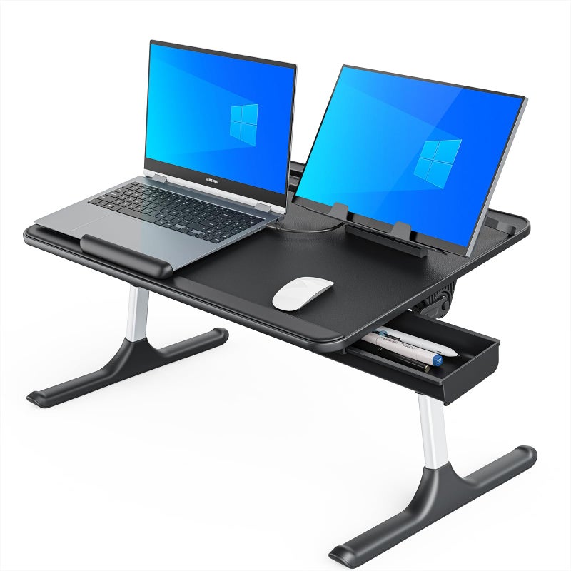 SAIJI Lap Desk for Bed, X-Large Foldable Laptop Table with Book Stand, Wrist Rest, Extra Leg Room for Sofa Couch Floor (Black) - Image 1