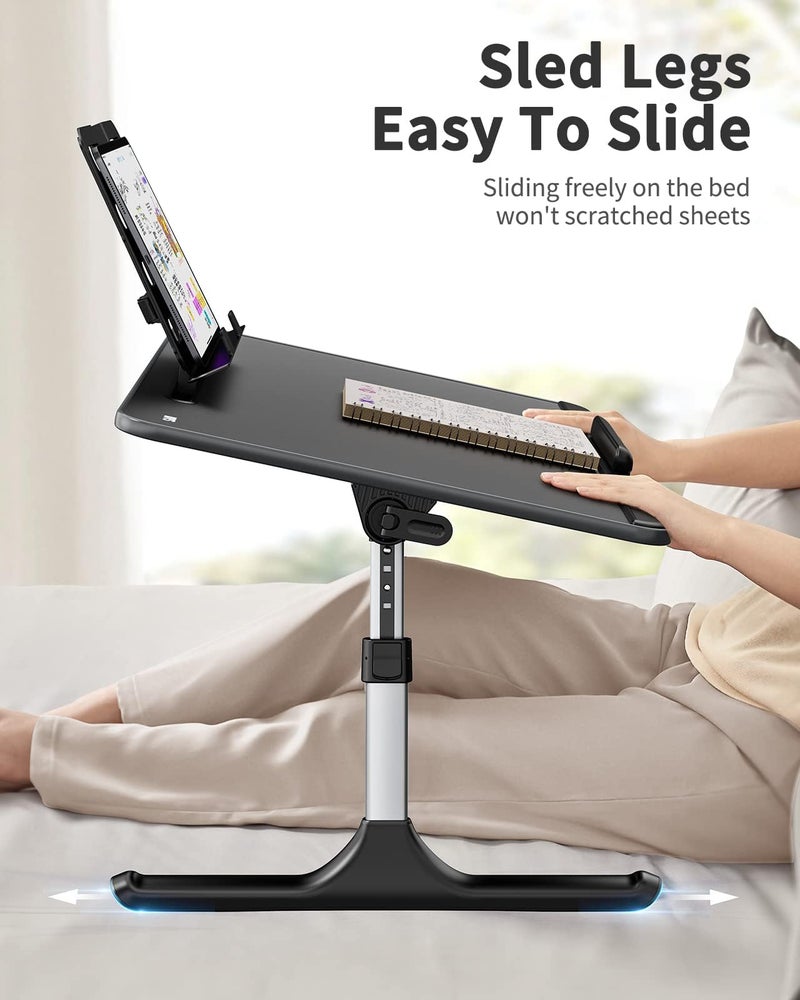 SAIJI Lap Desk for Bed, X-Large Foldable Laptop Table with Book Stand, Wrist Rest, Extra Leg Room for Sofa Couch Floor (Black) - Image 4