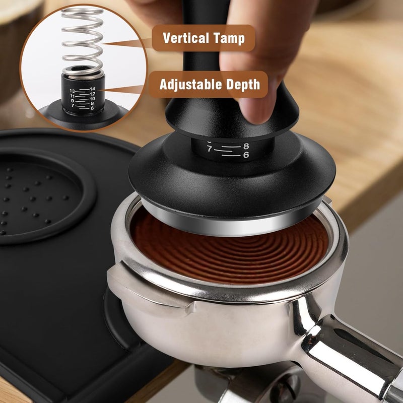54mm coffee powder pressing set (including cloth powder needle, 54mm powder receiving ring, pressure adjusting pad) Black - Image 2