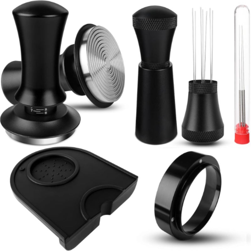 54mm coffee powder pressing set (including cloth powder needle, 54mm powder receiving ring, pressure adjusting pad) Black - Image 1