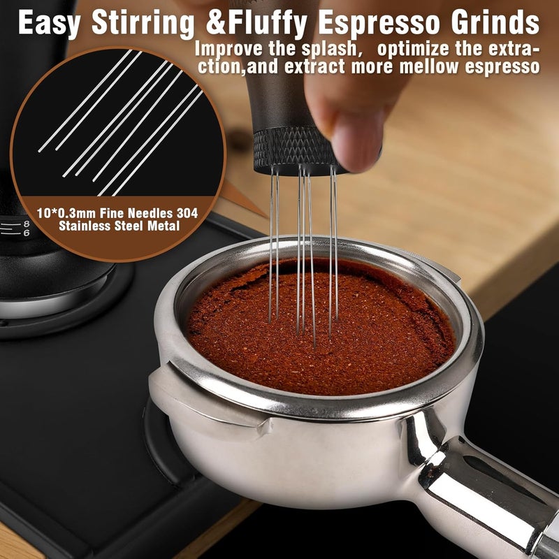 54mm coffee powder pressing set (including cloth powder needle, 54mm powder receiving ring, pressure adjusting pad) Black - Image 3