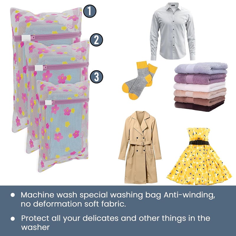 Kuber Industries Set of 6 Polyester Mesh Laundry Bag with Zip Reusable Washing Bags for Washing Machine Ideal for Lingerie Delicate Fabric Shoes Protection YZ92 Sunflower Design Pink - Image 5