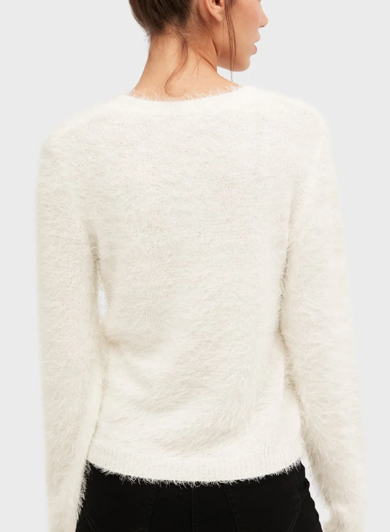 Blue Age Crew Neck Fur Sweater