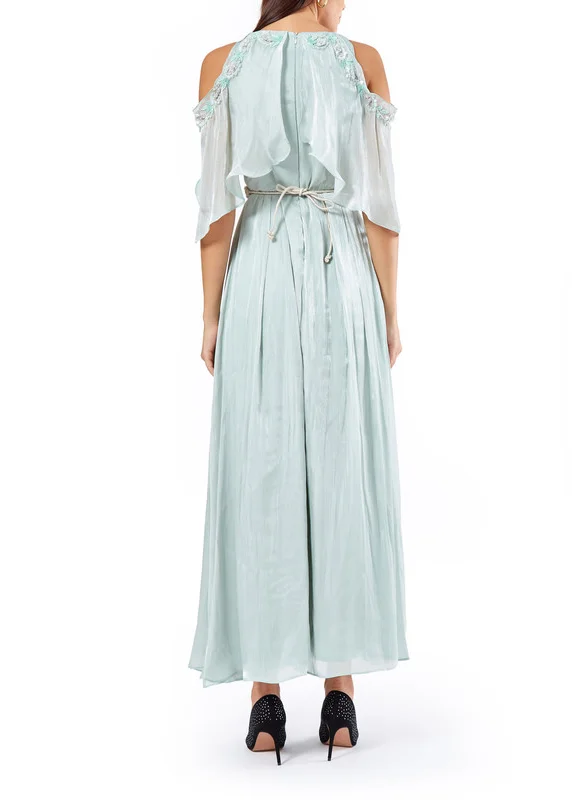 امري Cold Shoulder Metallic Lace Embellished Kaftan