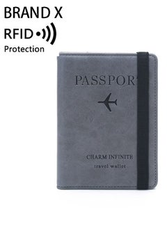 BRAND X New Blue Grey RFID Anti-Theft Travel Passport Holder Multifunctional Large-Capacity PU Document Bag Anti-Degaussing Rfid Passport Cover Portable Card Holder Overseas Travel  - Image 1
