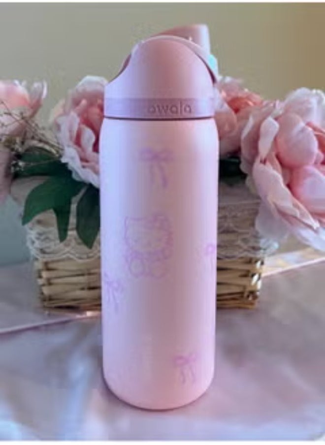 Owala - FreeSip Insulated Stainless Steel Water Bottle with Straw for Sports and Travel, BPA-Free, 24-Ounce, Pink，Hello Kitty - Image 1