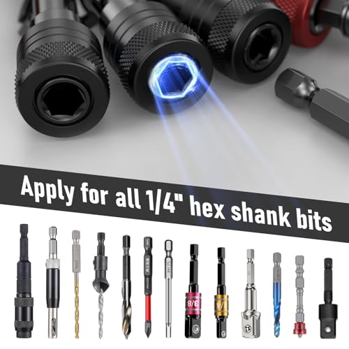 VALKYNOS Enhanced Non-Slip Upgrade Bit Holder 6pc, 1/4 Drill Bit Holder Key Chain, Bit Holder for Impact Driver, Quick-Change for Drill Bits & Screwdriver & Drill Bit Extension, Includes Portable Carabiner - Image 2