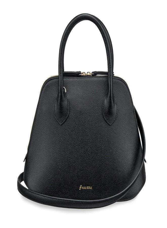MAI SOLI Stella Genuine Leather Satchel Bag for Girls and Women | Ladies Handbag | Double Handle With Adjustable & Detachable Shoulder Strap | Handbags With Zip Closure For Women - Black - Image 1