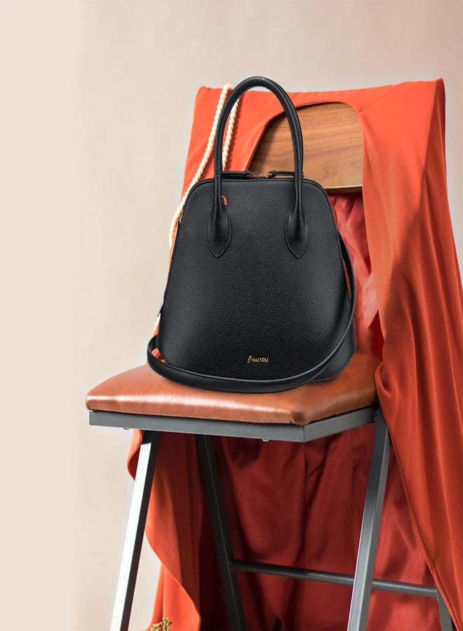MAI SOLI Stella Genuine Leather Satchel Bag for Girls and Women | Ladies Handbag | Double Handle With Adjustable & Detachable Shoulder Strap | Handbags With Zip Closure For Women - Black - Image 2