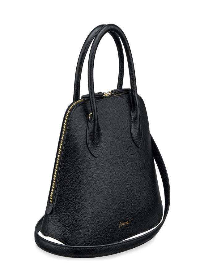 MAI SOLI Stella Genuine Leather Satchel Bag for Girls and Women | Ladies Handbag | Double Handle With Adjustable & Detachable Shoulder Strap | Handbags With Zip Closure For Women - Black - Image 4