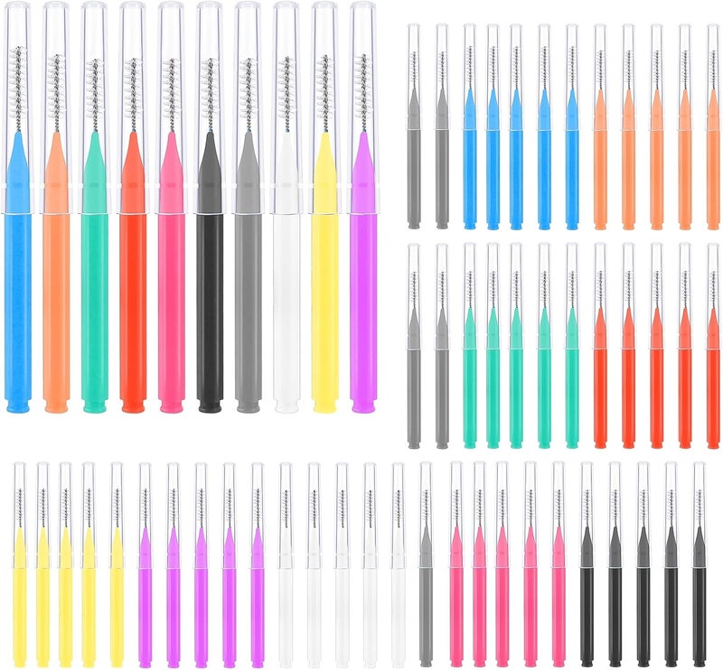 lanjue 100 Pcs Interdental Brushes - 6 Sizes Braces Flossers for Oral Cleaning (10 Colors) - Image 1