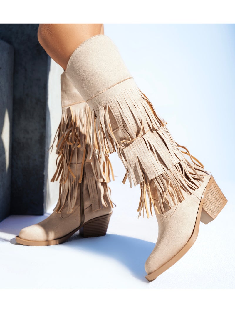 LIFESTYLISH Boot Knee-High Suede With Sharasheb LB-34 - Beige 