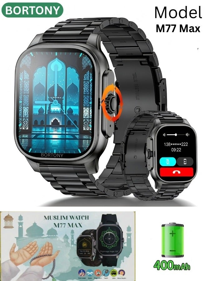BORTONY Muslim Smart Watch M77 Max with Qibla Direction, Bluetooth Smart Watch Prayer Time Reminders, Heart Rate and Fitness Tracker Multifunctional Sports Watch for Men and Women – Compatible with Android & iOS - Image 1