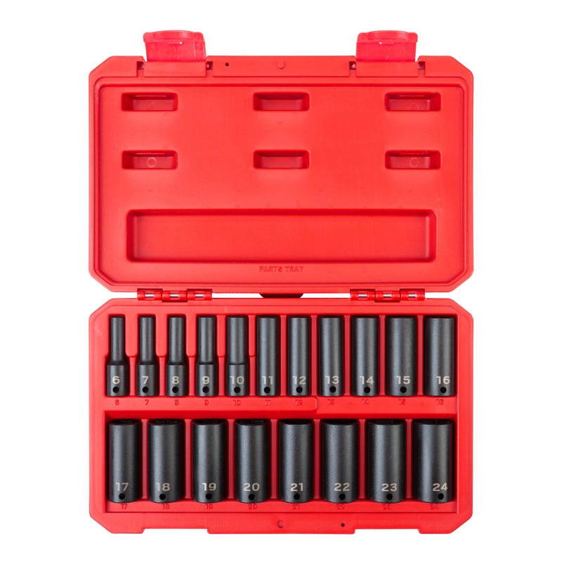 TEKTON 38 Inch Drive Deep 6Point Impact Socket Set 19Piece 624 mm Case SID91303