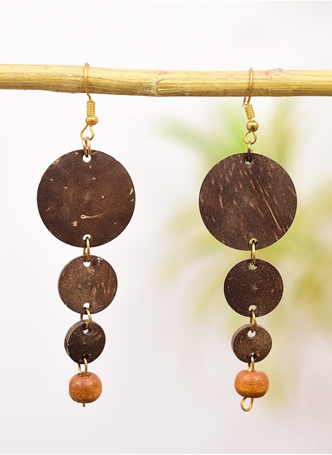 N & H Eco-friendly Handmade Jewellery Coconut Wooden Earrings Lightweight Hoopwire Earrings Bohemian Pendant Dangle Earrings Set  - Image 2