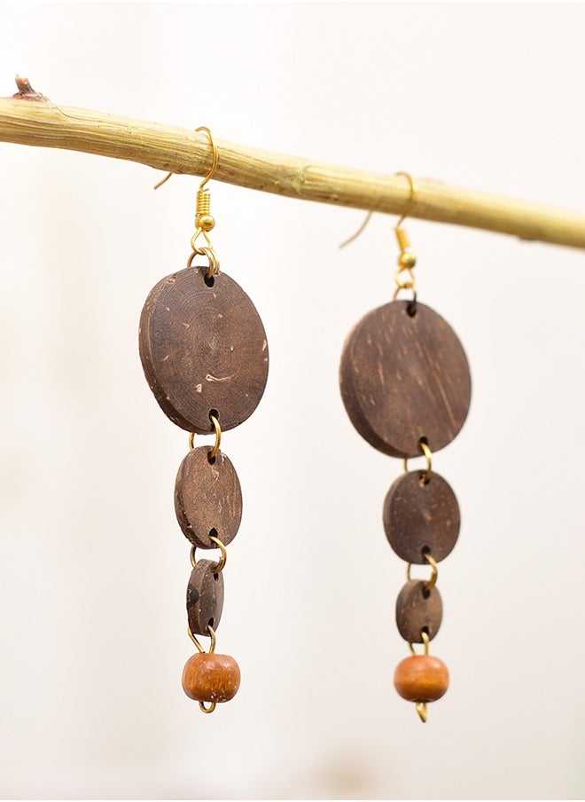 N & H Eco-friendly Handmade Jewellery Coconut Wooden Earrings Lightweight Hoopwire Earrings Bohemian Pendant Dangle Earrings Set  - Image 3