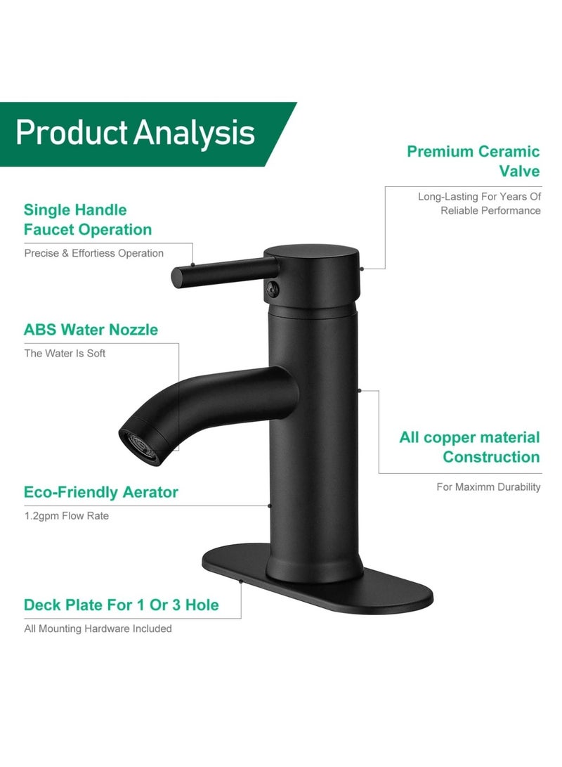JINFANLI Matte Black Single Hole Bathroom Faucet: Hot and Cold Water, for Sinks, Washbasins and Countertop Basins - with Base Basin - Image 4