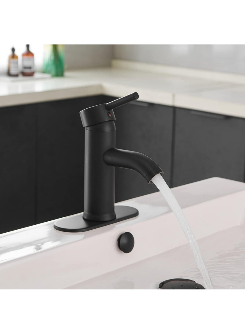 JINFANLI Matte Black Single Hole Bathroom Faucet: Hot and Cold Water, for Sinks, Washbasins and Countertop Basins - with Base Basin - Image 2
