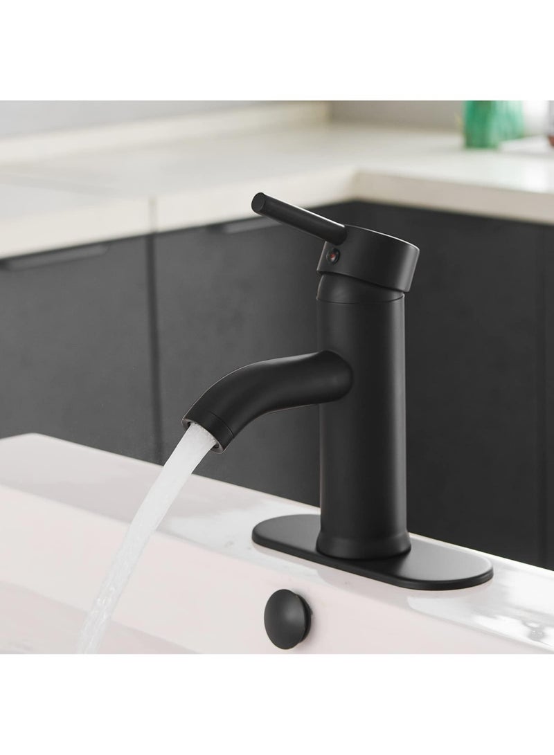 JINFANLI Matte Black Single Hole Bathroom Faucet: Hot and Cold Water, for Sinks, Washbasins and Countertop Basins - with Base Basin - Image 1