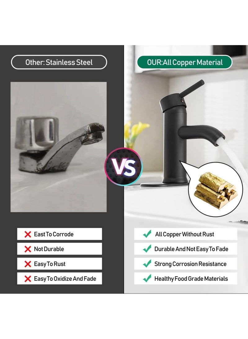 JINFANLI Matte Black Single Hole Bathroom Faucet: Hot and Cold Water, for Sinks, Washbasins and Countertop Basins - with Base Basin - Image 5