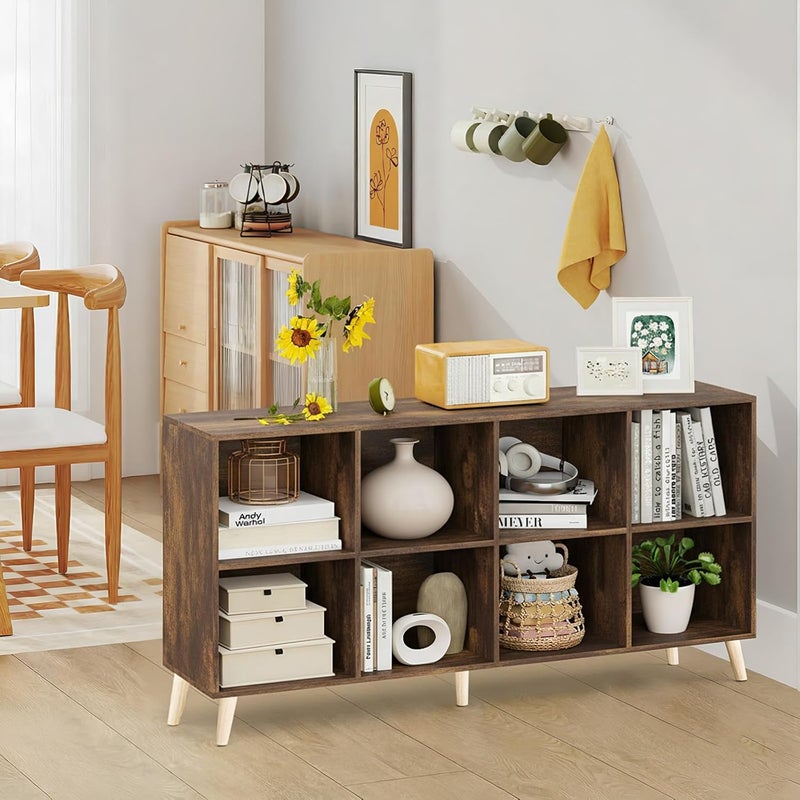 Bentifar 8-Cube Bookshelf Organizer – White Bookcase Storage Cabinet with Wooden Legs for Living Room, Bedroom, Office – Modern Display Shelf for Books, Toys & Decor (Rustic Brown) - Image 2