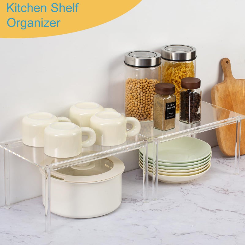 HENABLE 1 Pack Acrylic Cabinet Organizer, Kitchen Countertop Counter Organizer, Clear Spice Rack, Shelf Risers Cabinets for Bathroom, Desk, Dresser Cupboard Organizers and Storage - Image 2