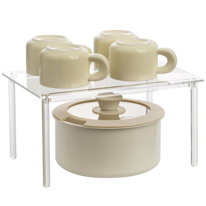 HENABLE 1 Pack Acrylic Cabinet Organizer, Kitchen Countertop Counter Organizer, Clear Spice Rack, Shelf Risers Cabinets for Bathroom, Desk, Dresser Cupboard Organizers and Storage - Image 1