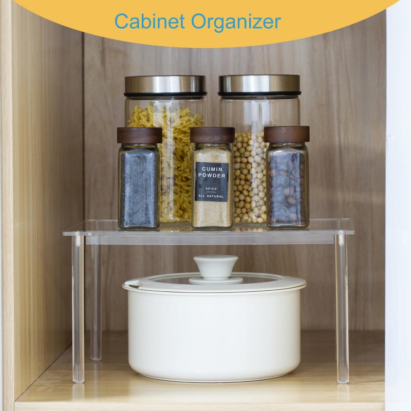 HENABLE 1 Pack Acrylic Cabinet Organizer, Kitchen Countertop Counter Organizer, Clear Spice Rack, Shelf Risers Cabinets for Bathroom, Desk, Dresser Cupboard Organizers and Storage - Image 3