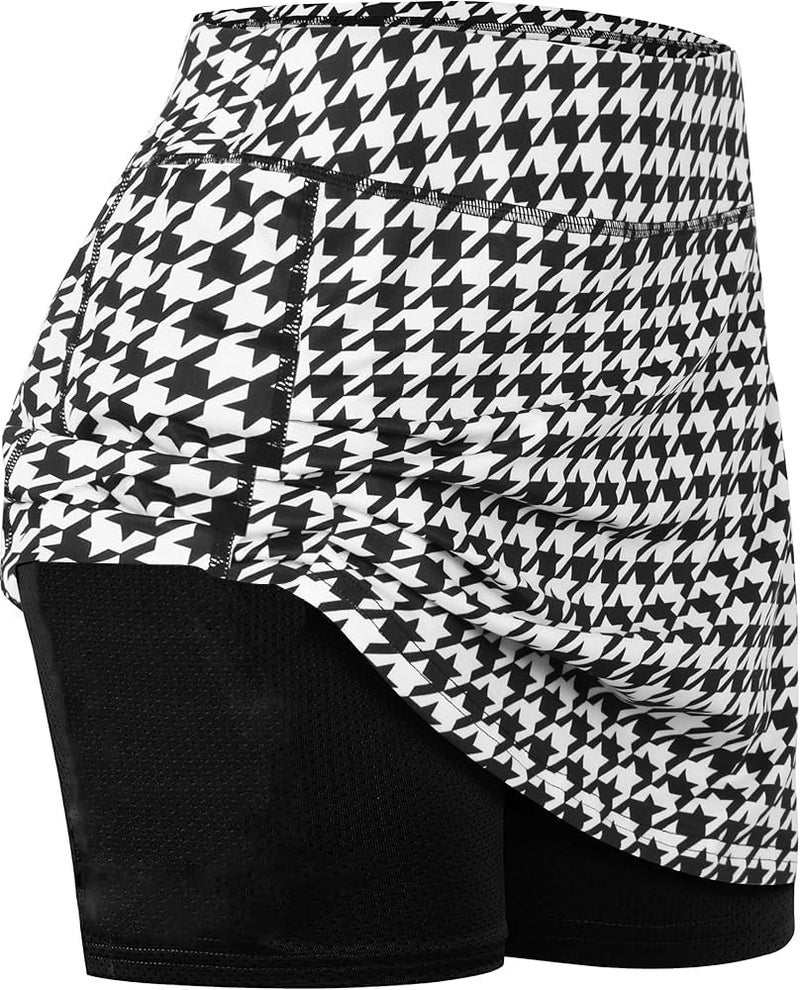 Mehrang Skirt with Shorts for Women's & Girl's Solid High Waist Flared Skater Short Mini Skirt (in, Alpha, M, Regular, Standard, Houndstooth Black) - Image 1