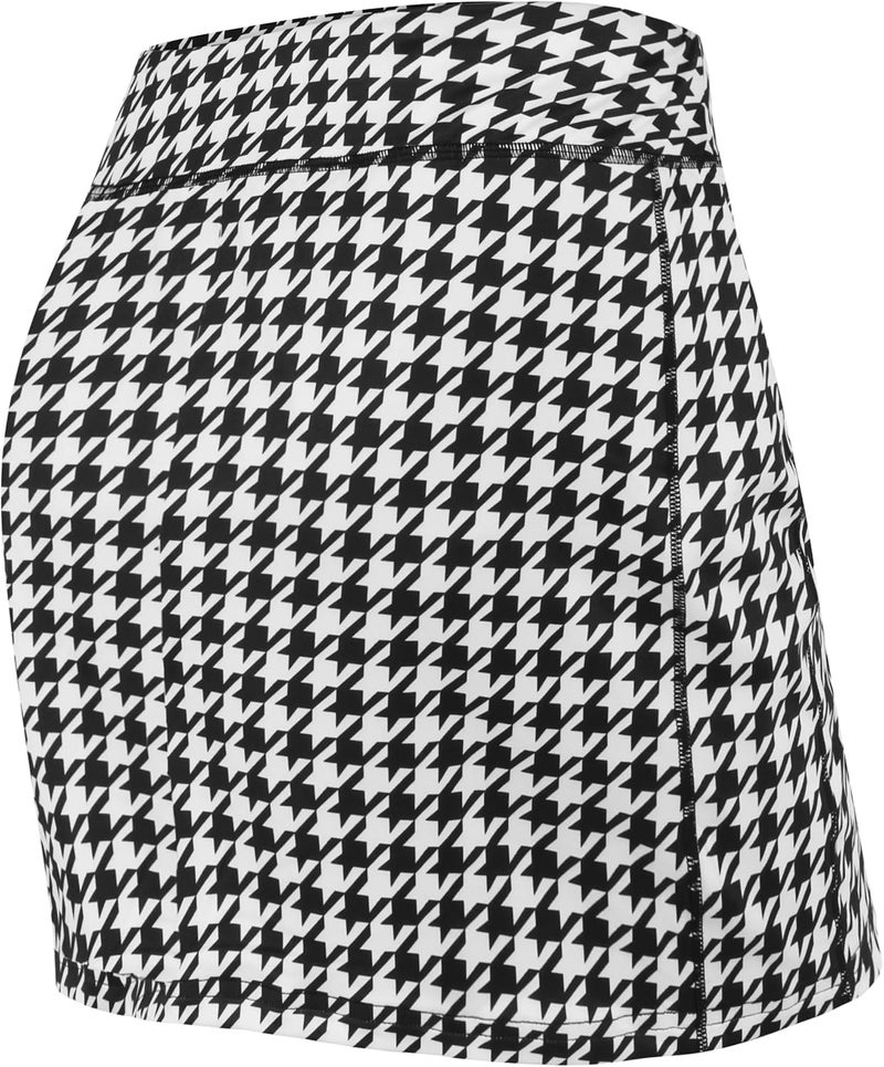 Mehrang Skirt with Shorts for Women's & Girl's Solid High Waist Flared Skater Short Mini Skirt (in, Alpha, M, Regular, Standard, Houndstooth Black) - Image 2
