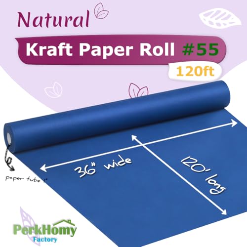 PH PERKHOMY PerkHomy 36 x 1440 120 Blue Kraft Paper Roll for Craft Bulletin Board Paper Art Table Covering Crafting Gift Wrapping Bouquet Packing Parcel 80GSM 55LB Blue 36 x 120 - Image 3