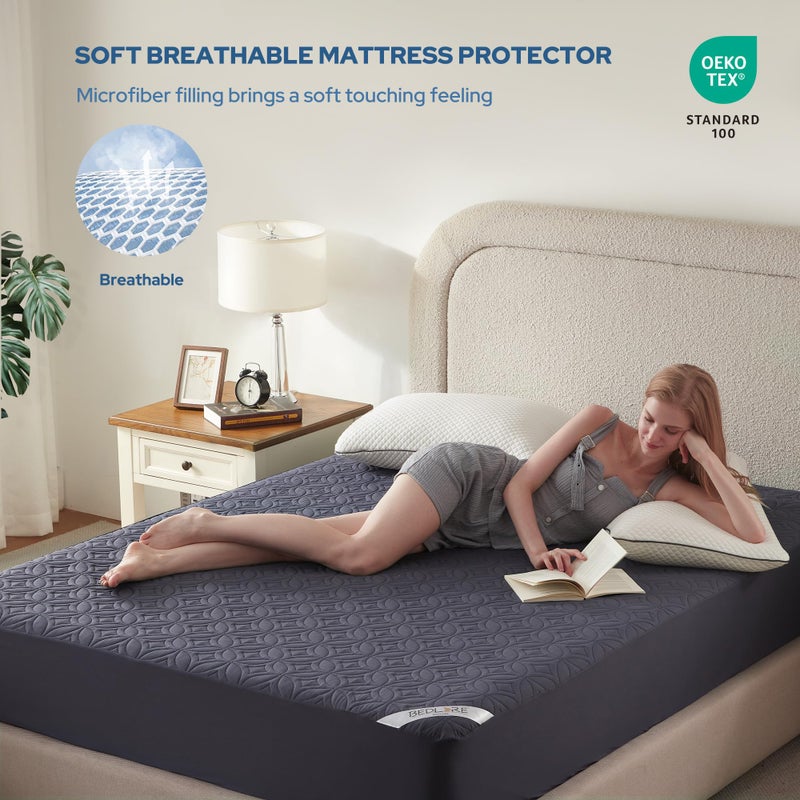 BEDLORE Waterproof Mattress Protector, Cal King Size Mattress Pad with Deep Pocket 6"-18" Depth, Soft Dirt-Proof Double Bed Mattress Cover for Bedroom, College Dorm, Hotel (Navy Blue) - Image 3
