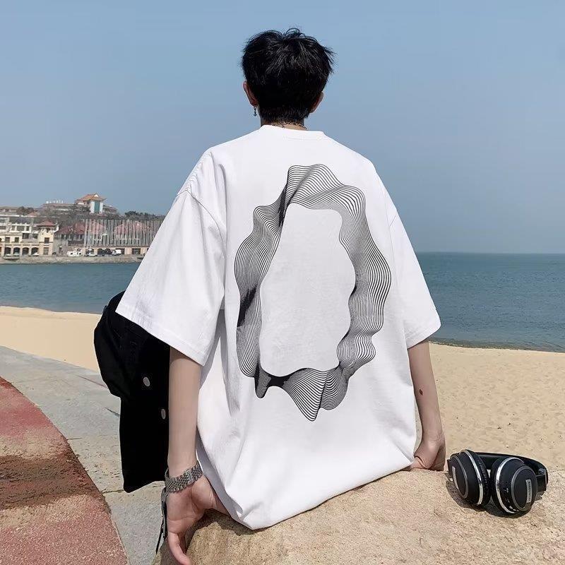 Summer Hip-Hop Graffiti Pure Cotton Short-Sleeved T-Shirt Men'S Trendy Ins Loose T-Shirt Hong Kong-Style All-Match Half-Sleeved T-Shirt For Couples - Image 1