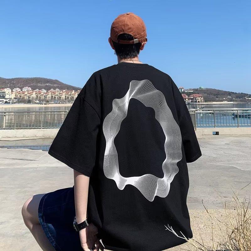 Summer Hip-Hop Graffiti Pure Cotton Short-Sleeved T-Shirt Men'S Trendy Ins Loose T-Shirt Hong Kong-Style All-Match Half-Sleeved T-Shirt For Couples - Image 2