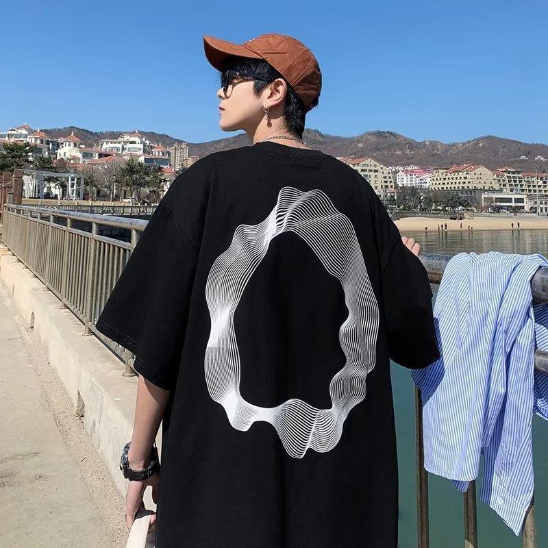 Summer Hip-Hop Graffiti Pure Cotton Short-Sleeved T-Shirt Men'S Trendy Ins Loose T-Shirt Hong Kong-Style All-Match Half-Sleeved T-Shirt For Couples - Image 4