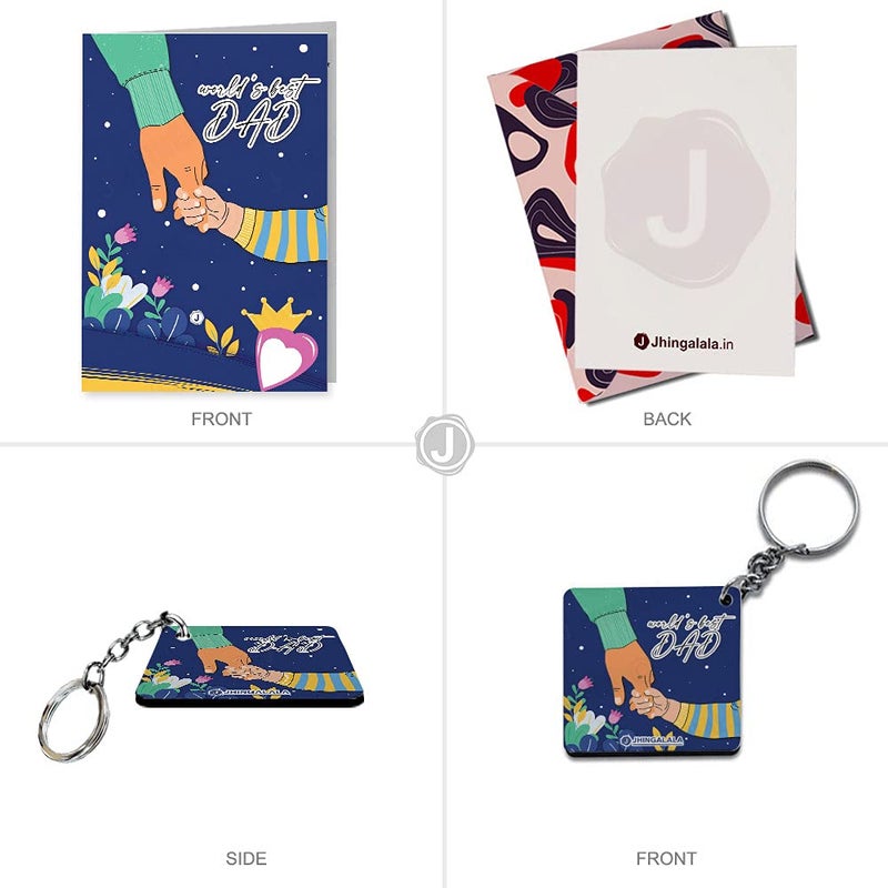Jhingalala Jhingalala Worlds Best DAD Printed Cushion Mug Key Chain Greeting Card Combo Gift Pack Gift for Father Birthday Gift for Father Gift for Papa Gift for Father Birthday Gift for Fathers Day - Image 5