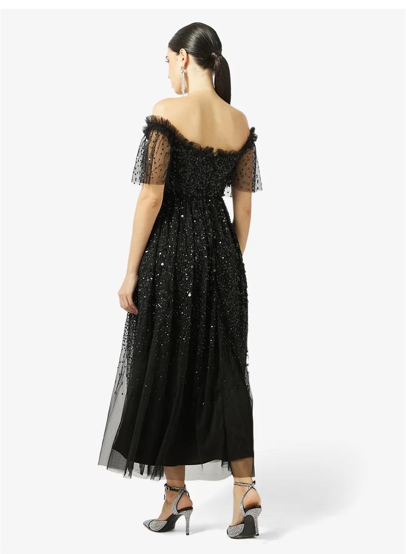 Maya Embellished Bardot Ruffle Maxi