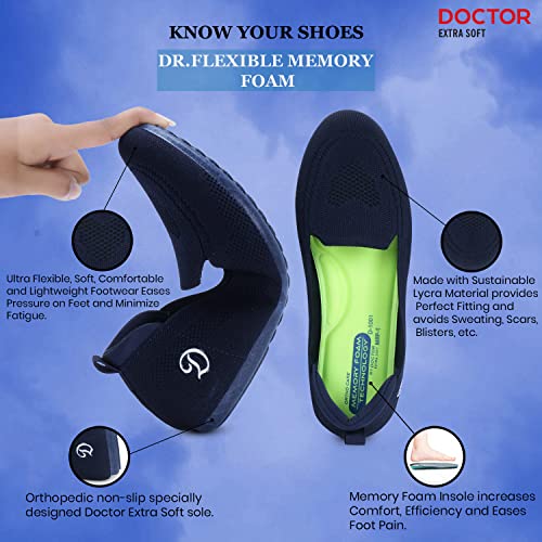 DOCTOR EXTRA SOFT Flexible Memory Foam Women's Shoes for Walking Gym Training | Casual Sports,Slip-On,Lightweight Lace up Jutis Bellies Classy Ballerina for Ladies and Girls New-D-1003 Navy - Image 2