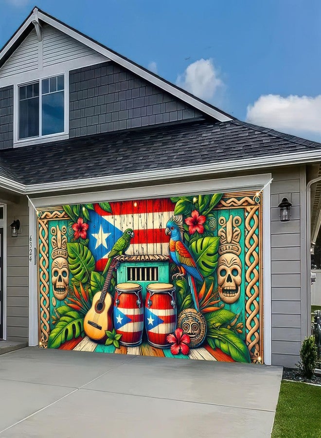 BlissYard 13x6ft Summer Hawaiian Garage Door Banner Puerto Rico Decor Backdrop Tropical Theme Aloha Tiki Totem Large Banner Garage Door Cover for Party Indoor Outdoor House Wall Decor - Image 4