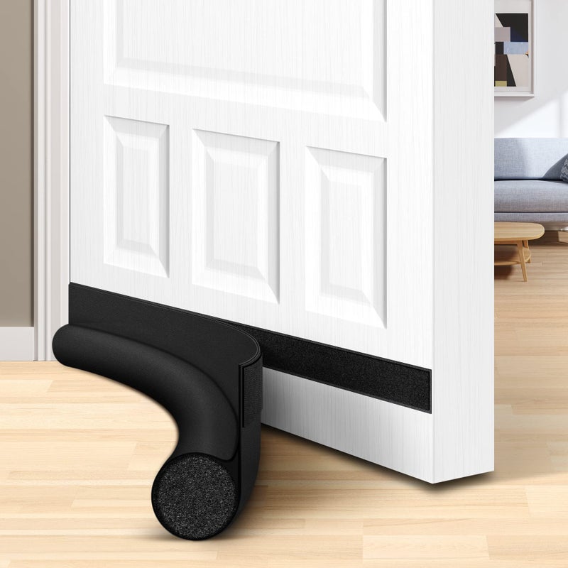 HomeProtect 32 inch Door Draft Stoppers Adjustable Door Bottom Seals Keep Cold Air Out Block Noise Light Odor Dust Soundproof Door Sweep for Bottom of Door Suitable for InteriorExterior Black