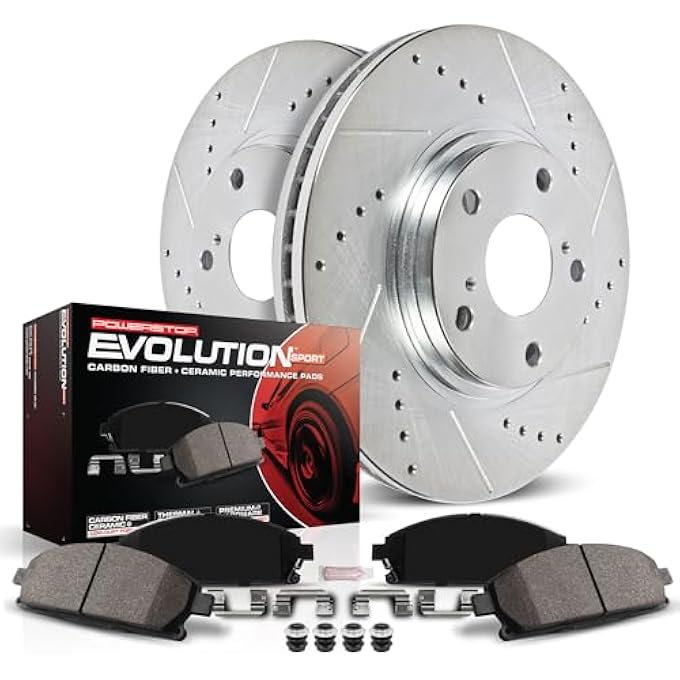 rayihni Power Stop K5067 Front Z23 Carbon Fiber Brake Pads with Drilled  Slotted Brake Rotors Kit - Image 1