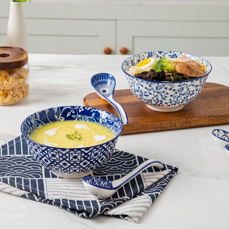 Gibsimi Ceramic Asian Soup Spoon - 6.3 Inch Japanese Ramen Spoons Chinese Soup Spoons for Pho Wonton Miso Dumplings Cereal Stews Noodles - Vintage Blue - Image 5