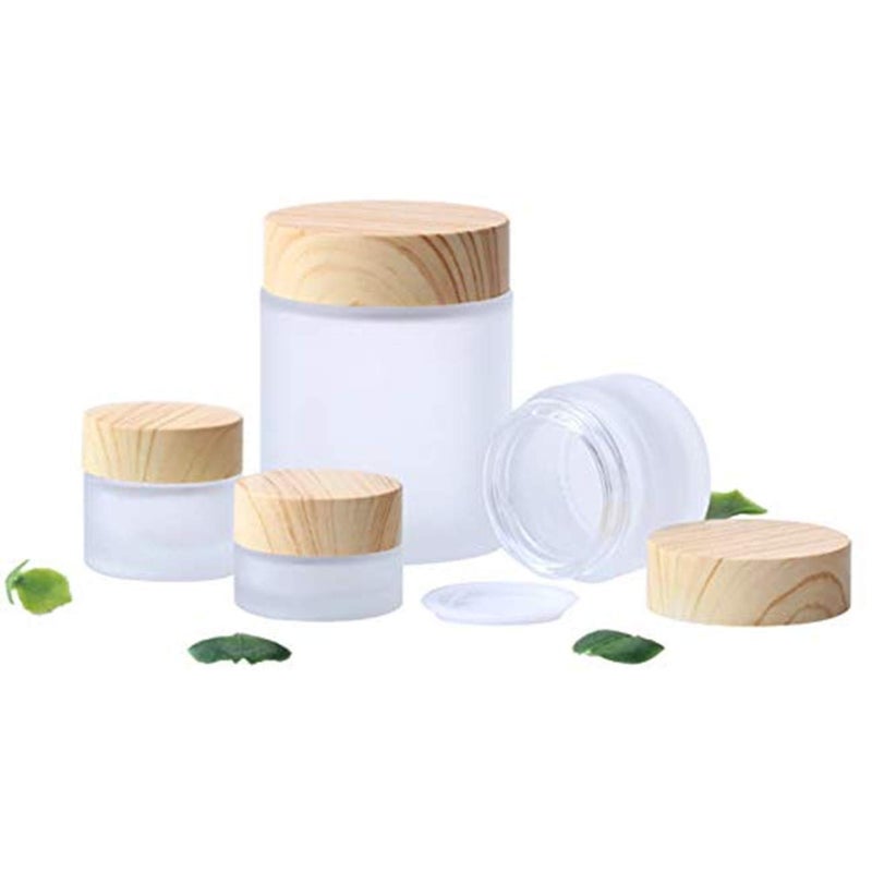 Healthcom 2 Pcs 100 Grams/100 Ml Empty Glass Jars Frosted Glass Cosmetic Cream Jar Bottles Pot Wood Grain Lid Refillable Container Cream Box Lotion Face Cream Jar Diy Makeup Lip Balm Eyeshadow - Image 3