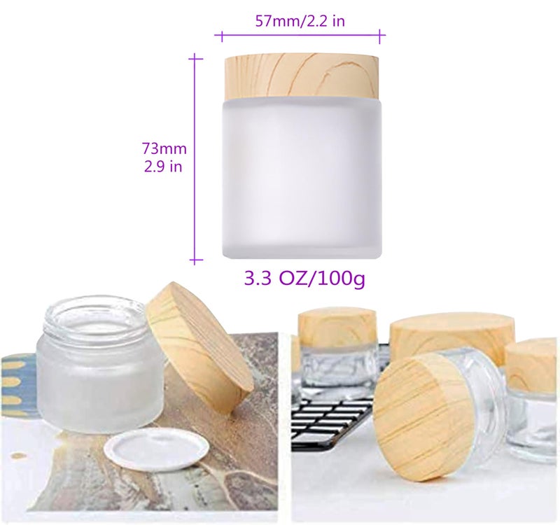 Healthcom 2 Pcs 100 Grams/100 Ml Empty Glass Jars Frosted Glass Cosmetic Cream Jar Bottles Pot Wood Grain Lid Refillable Container Cream Box Lotion Face Cream Jar Diy Makeup Lip Balm Eyeshadow - Image 2