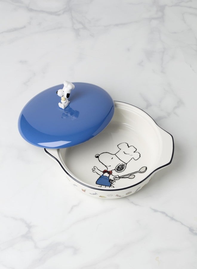 Lenox Home And Kitchen, Chef Snoopy Covered Casserole Dish, Stoneware Material, Dishwasher Safe, Kitchen, Baking Dish For Oven, Oven Safe Upto 350 Degrees, Snoopy Design (Blue And White, 1 Piece) - Image 3